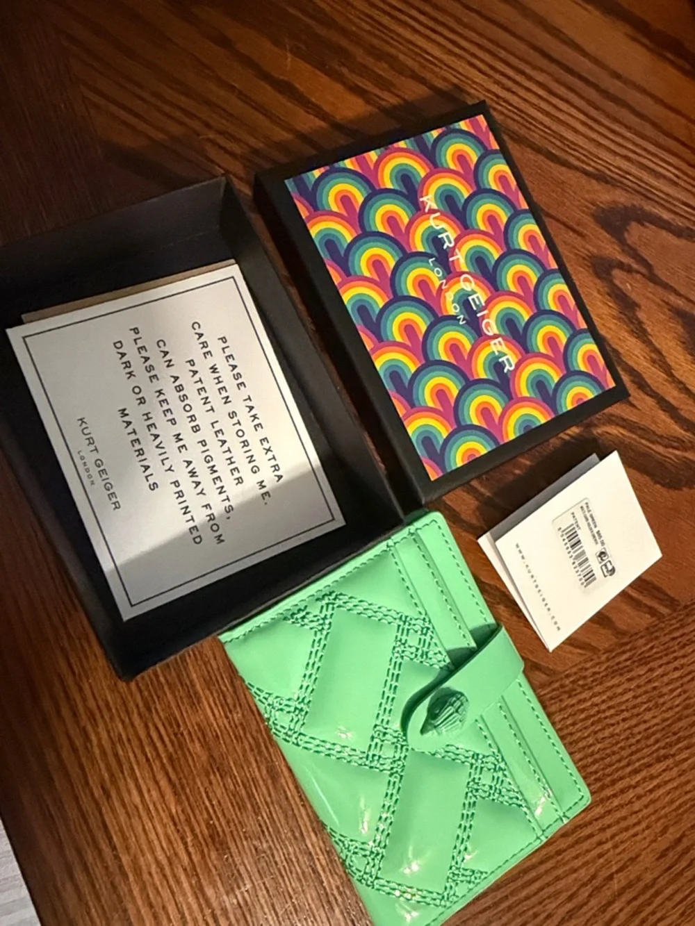 Kurt Geiger Mint Green Patent Quilted Wallet - Picture 1 of 7